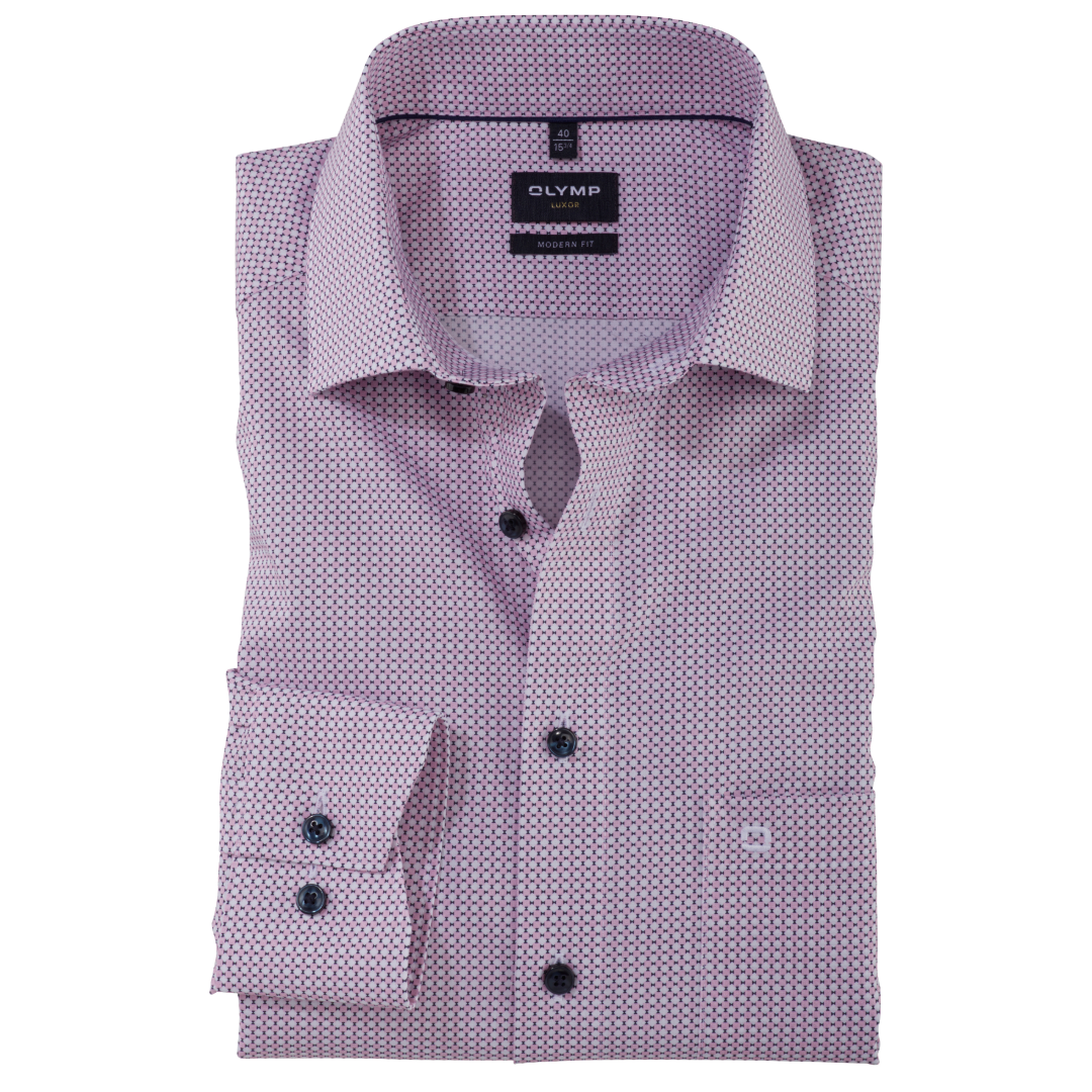 Olymp Luxor Slim Fit Print Shirt - Pink