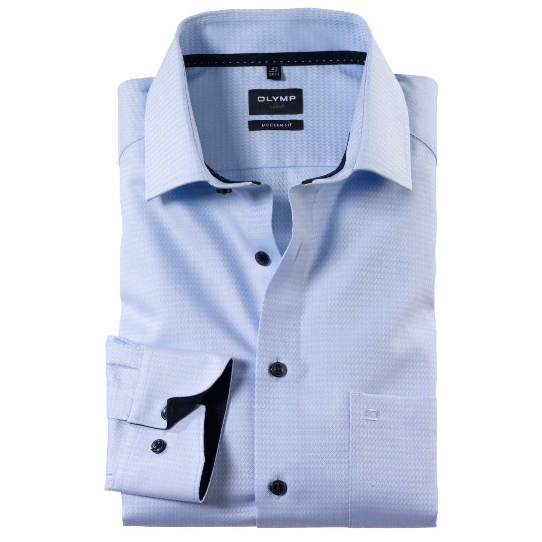 Olymp Luxor Slim Fit Shirt - Light Blue with Navy Trim