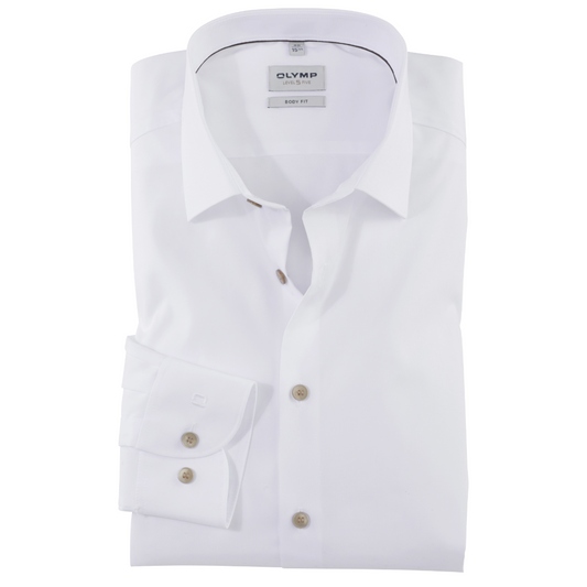 Olymp Level 5 Slim Fit Shirt - White with Beige Buttons