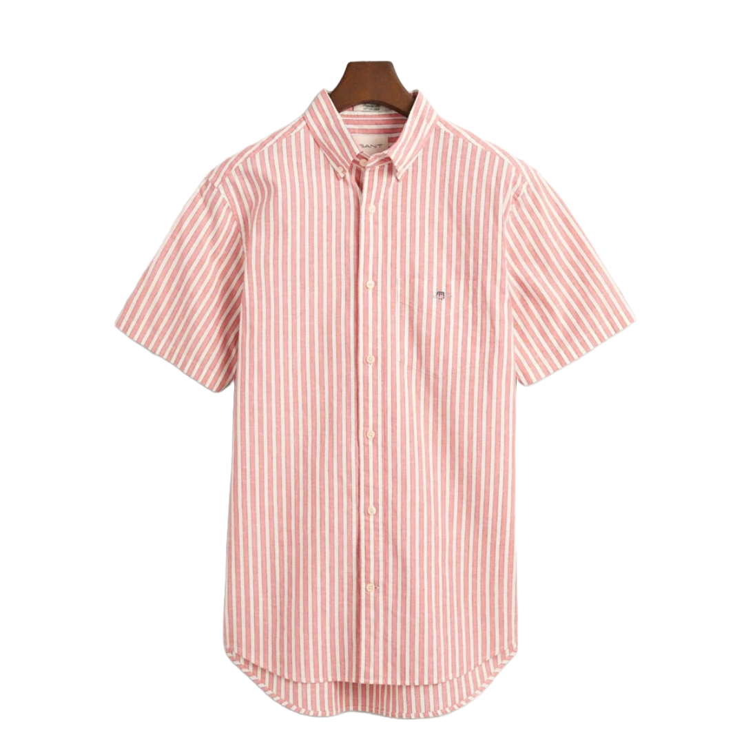 Gant Striped Cotton Linen Short Sleeve Shirt - Pink
