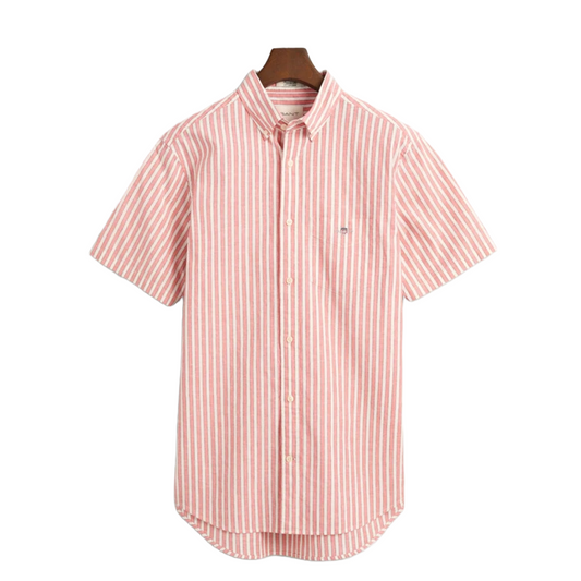 Gant Striped Cotton Linen Short Sleeve Shirt - Pink