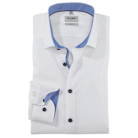 Olymp Level 5 Slim Fit Shirt - White with Contrast Trims