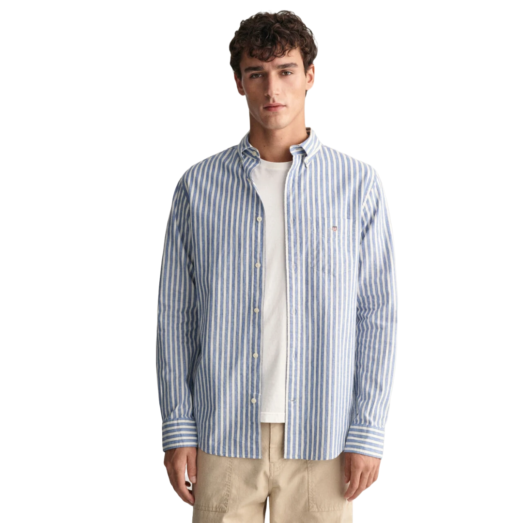 Gant Striped Cotton Linen Shirt - Blue