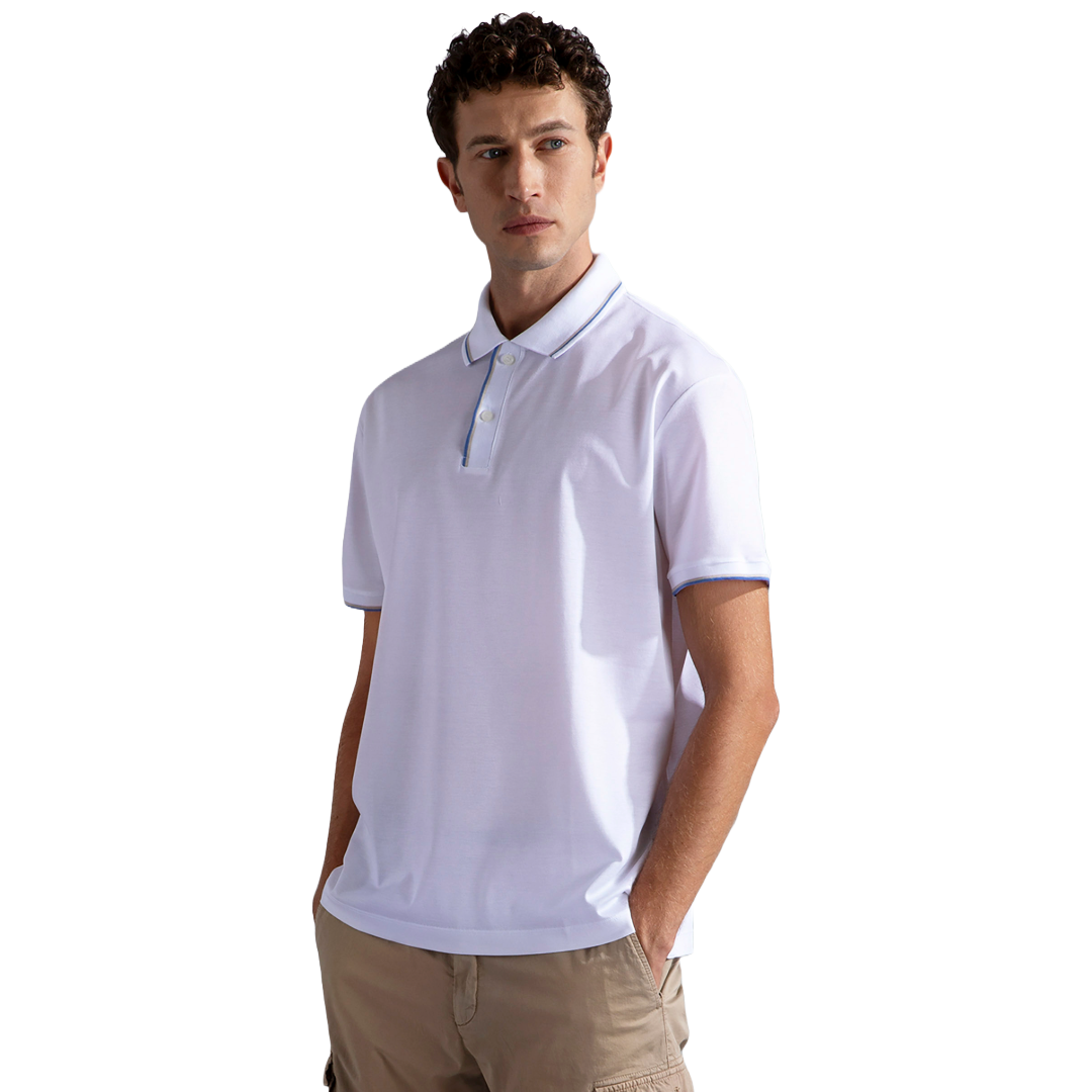 Paul Shark Cotton Pique Contrast Piping Polo Shirt White Riva Menswear