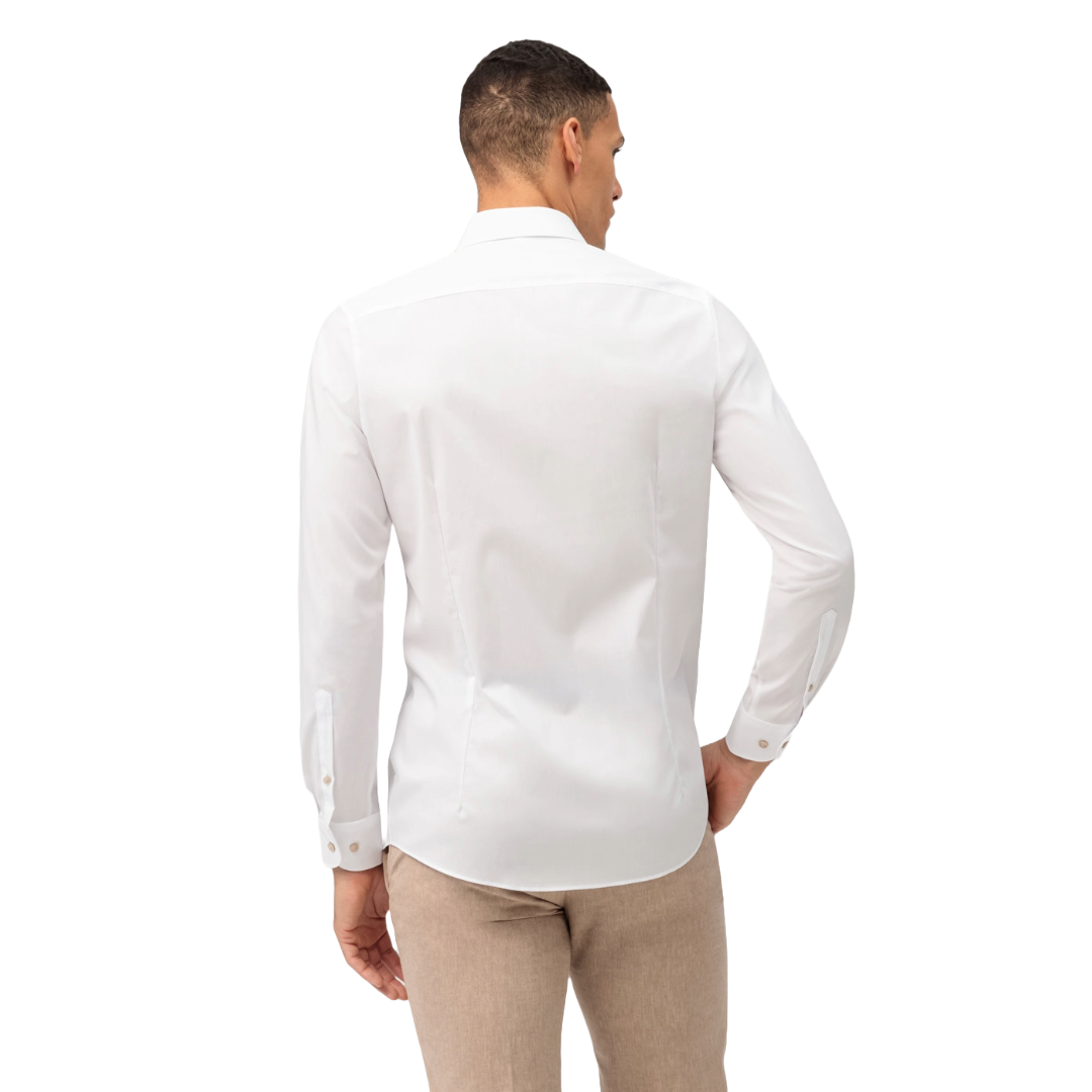 Olymp Level 5 Slim Fit Shirt - White with Beige Buttons