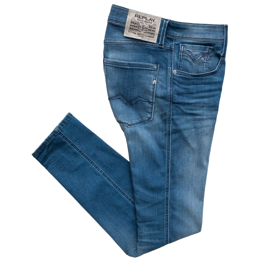Replay Anbass Slim Fit Jeans - Mid Blue