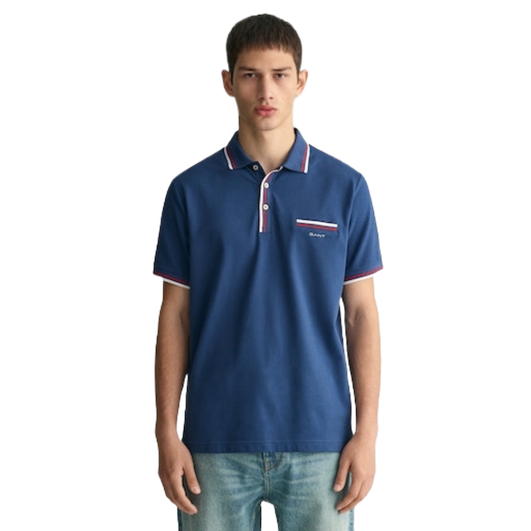 Gant Two Colour Tipping Short Sleeve Pique Polo Shirt - Blue