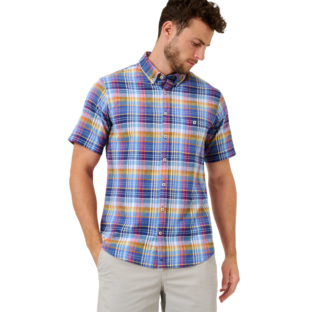 Brax Dan Short Sleeve Check Shirt - Blue