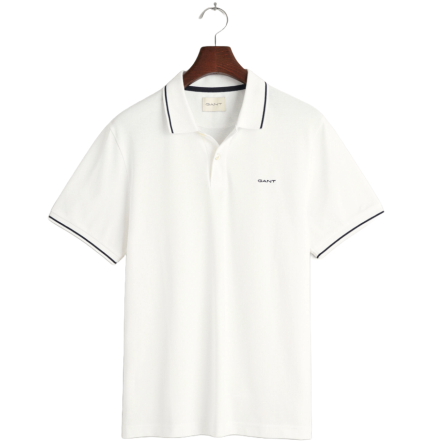 Gant Contrast Tipped Short Sleeve Pique Polo Shirt - White