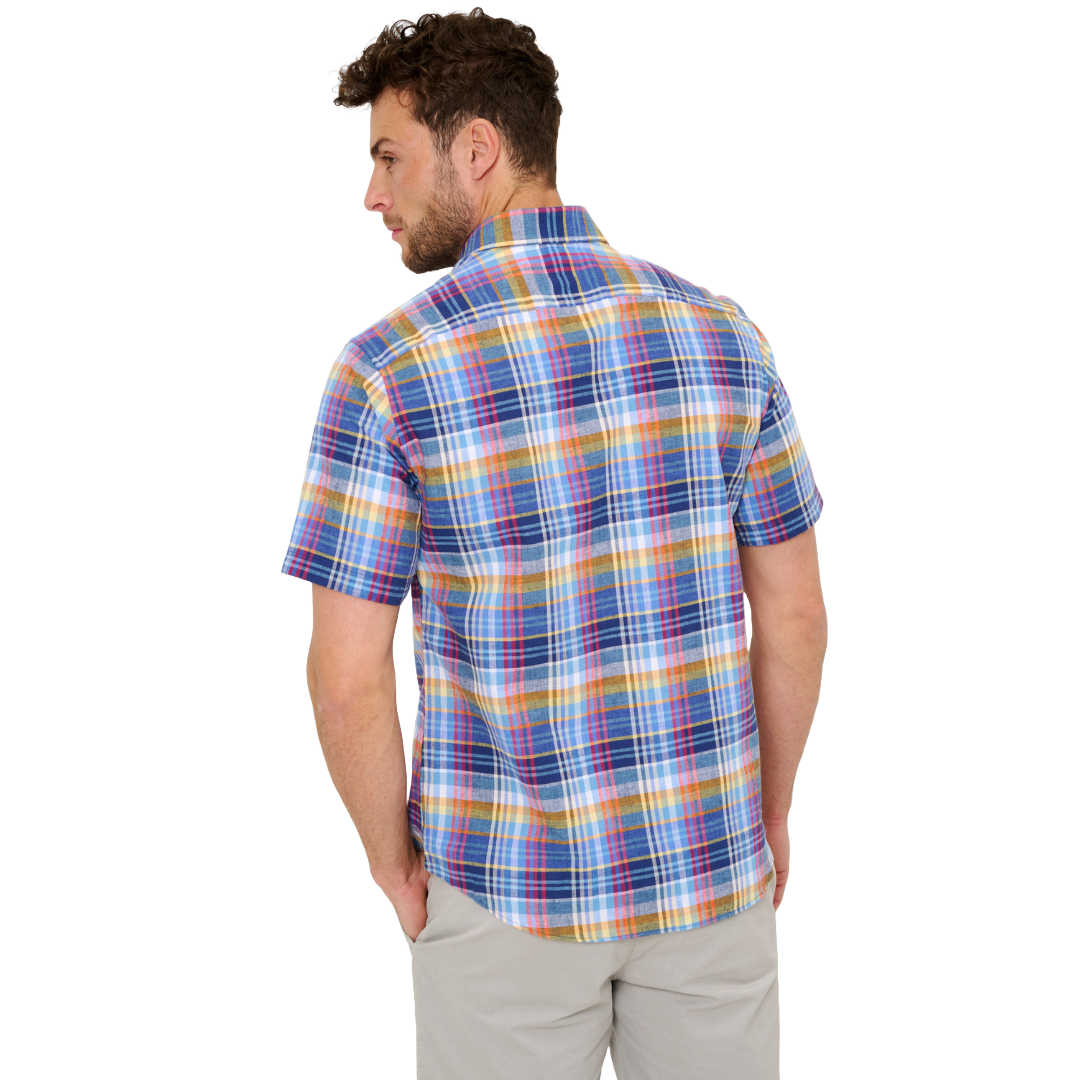 Brax Dan Short Sleeve Check Shirt - Blue