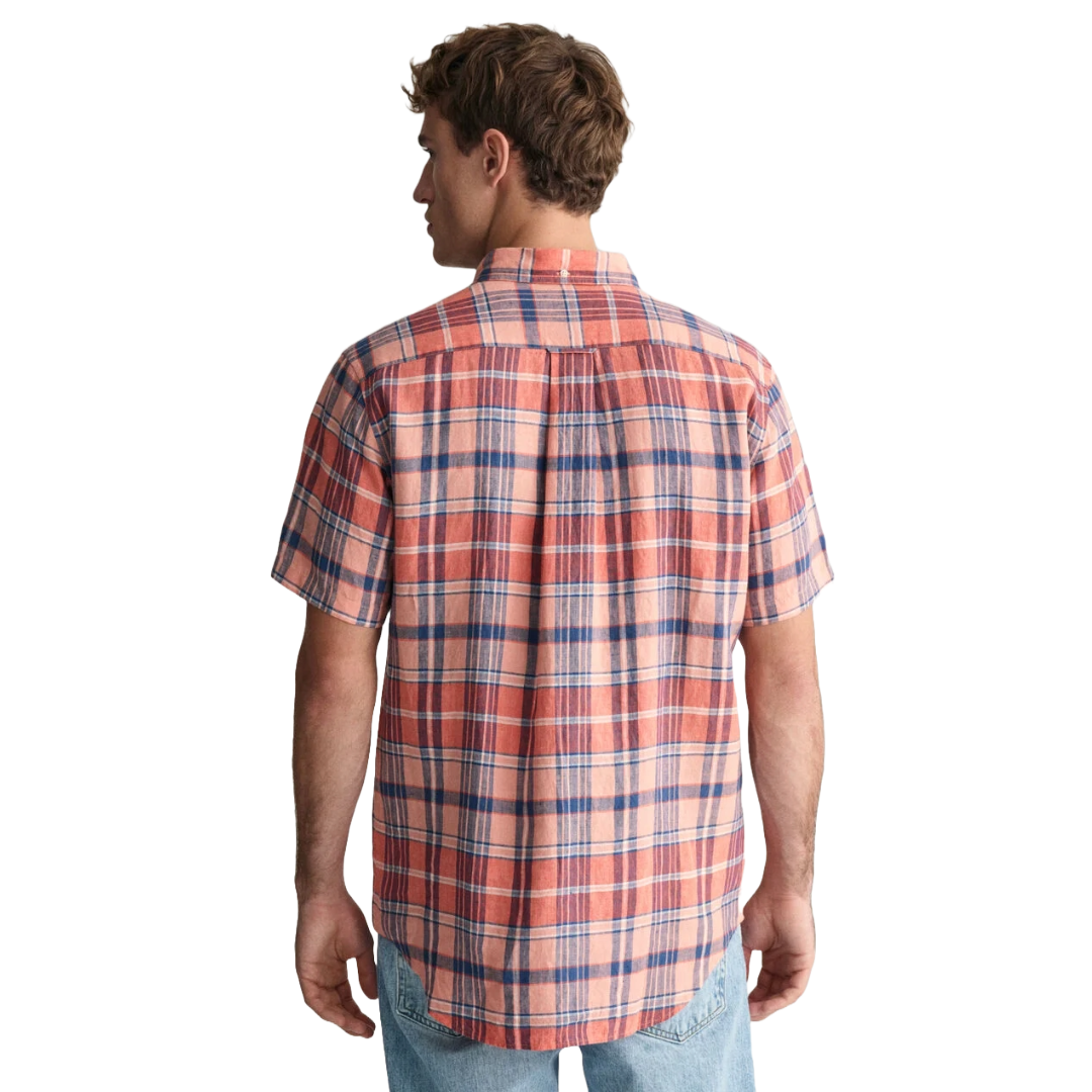 Gant Linen Madras Short Sleeve Shirt - Coral