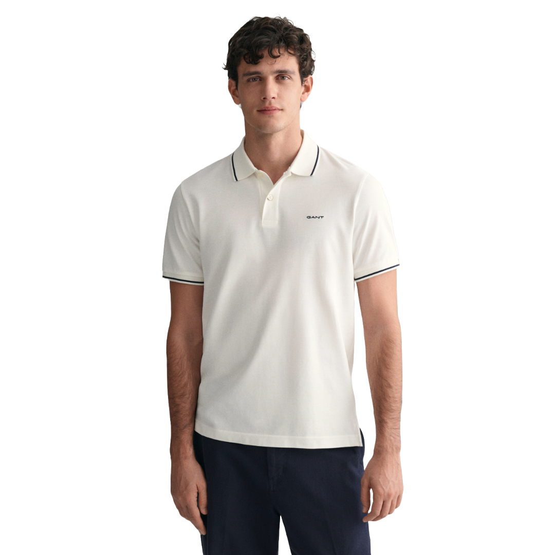 Gant Contrast Tipped Short Sleeve Pique Polo Shirt - White