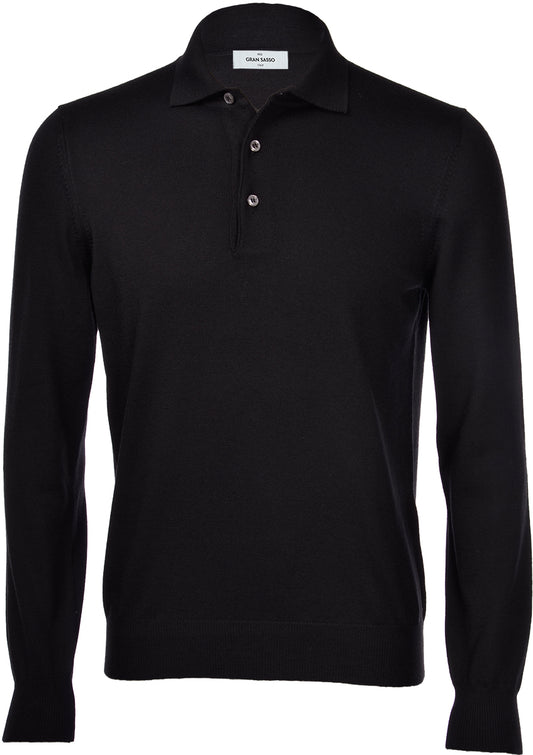 Gran Sasso Merino Wool Polo in Black 55112-14290