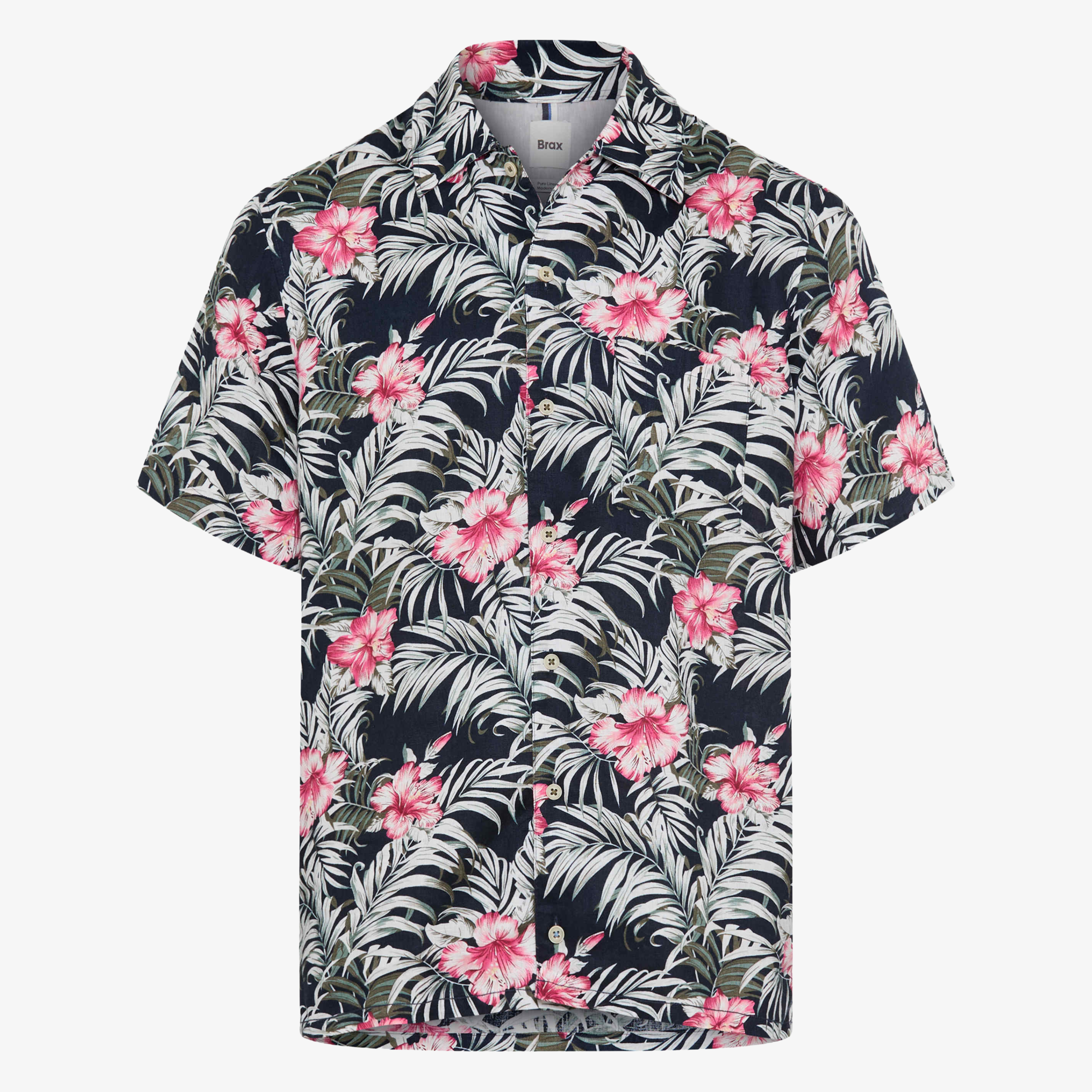Brax Luke Printed Short Sleeve Linen Shirt - Raspberry