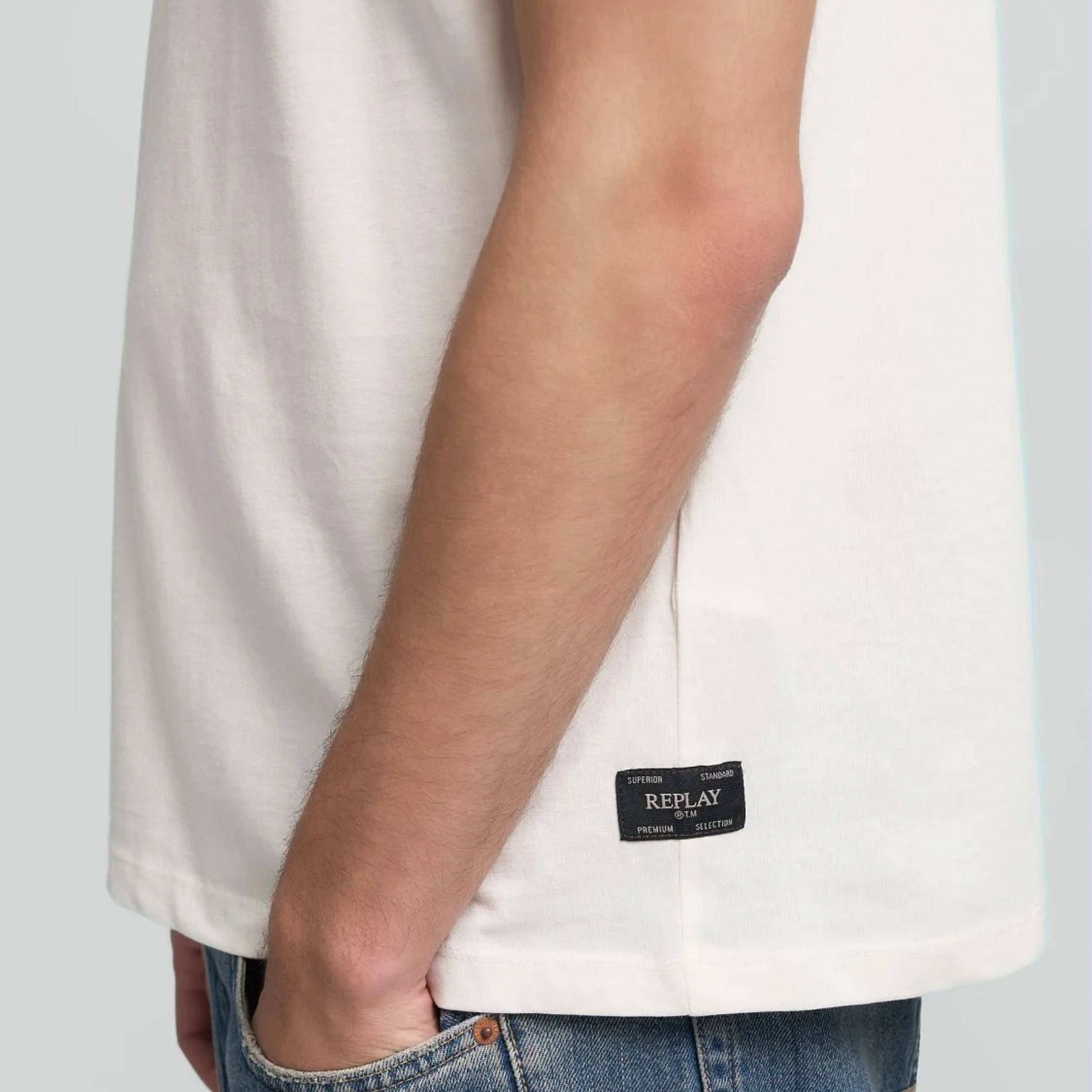 Replay Crew Neck Jersey T Shirt - Natural White