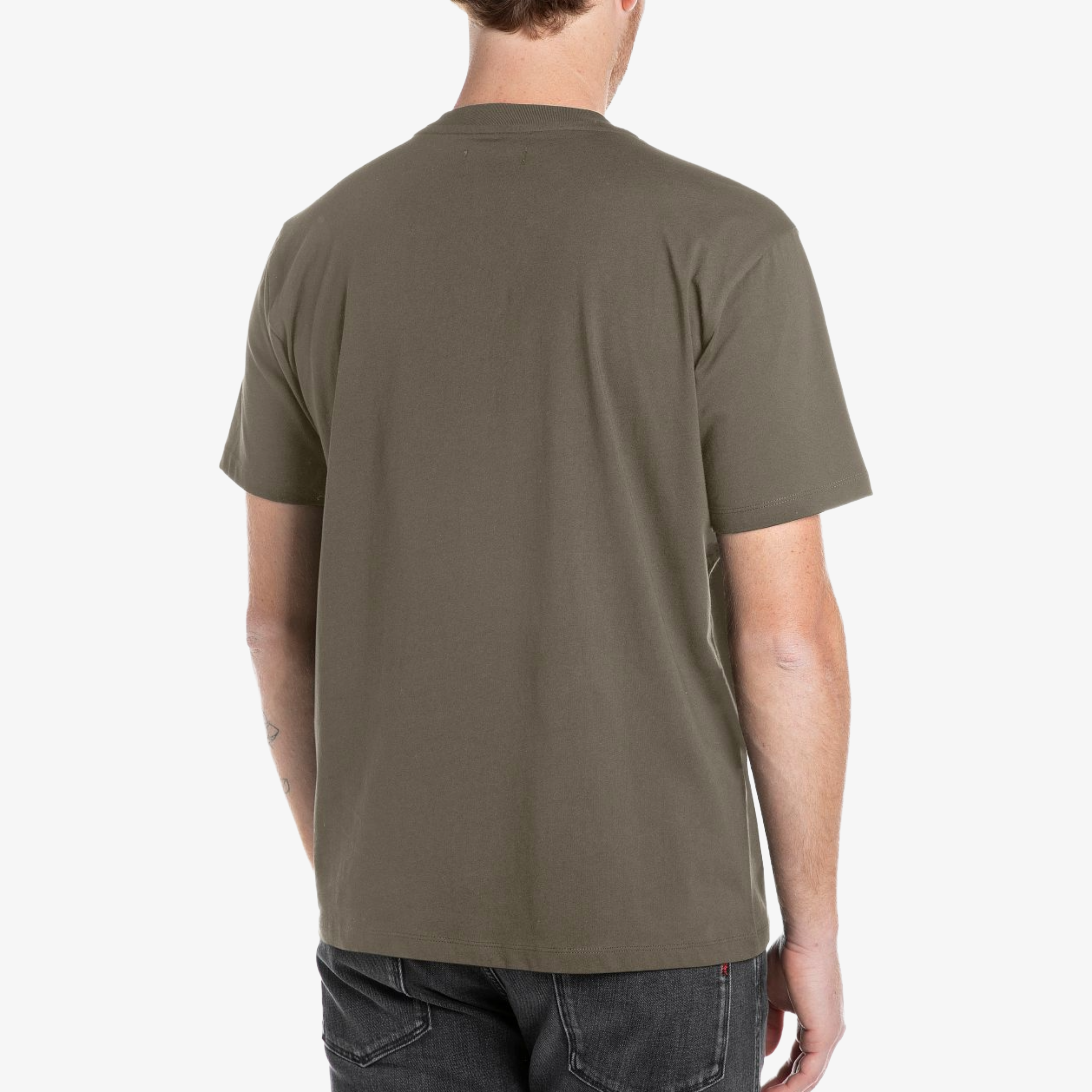 Replay Jersey T-Shirt With Lettering - Mud Green