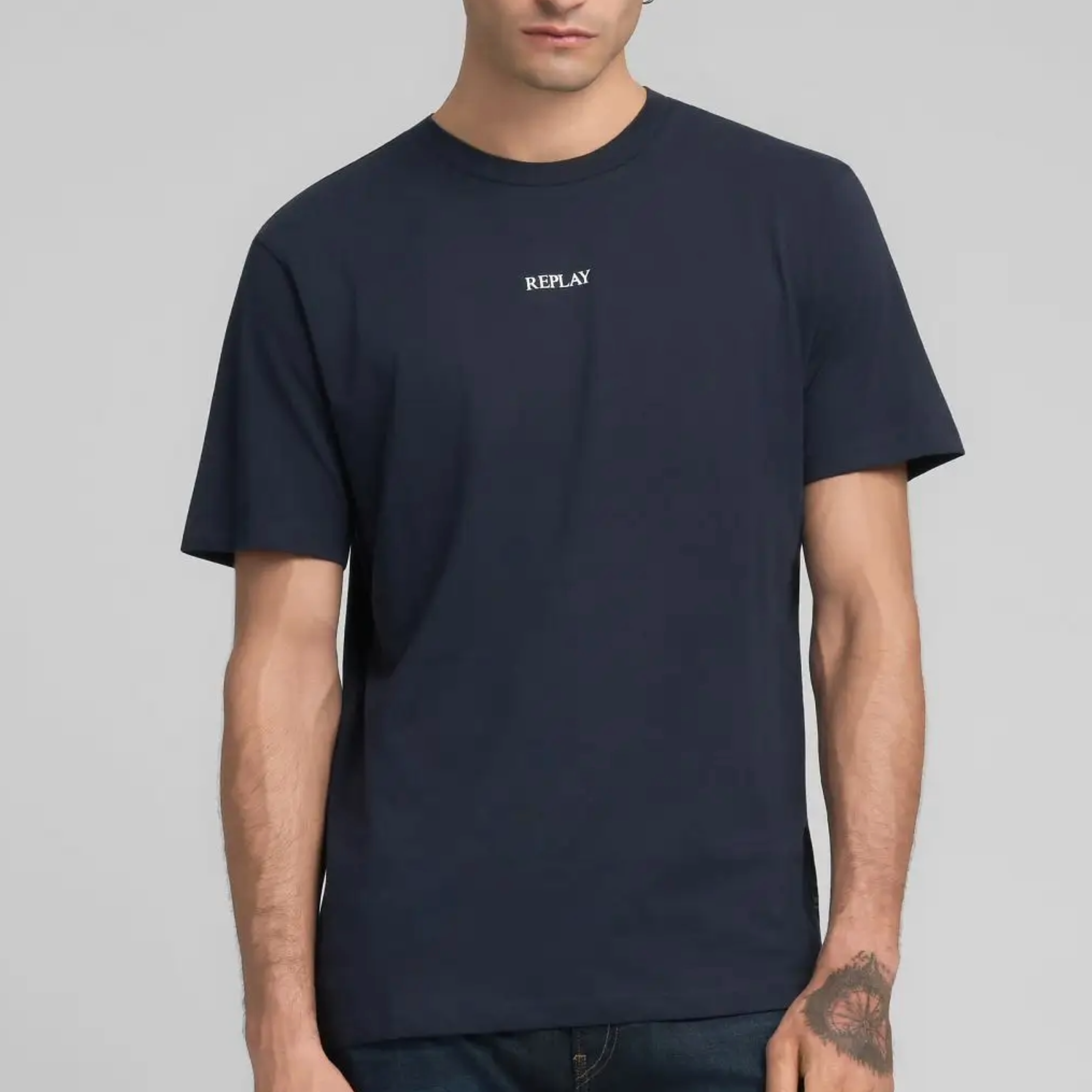 Replay Jersey T-Shirt With Lettering - Night Blue