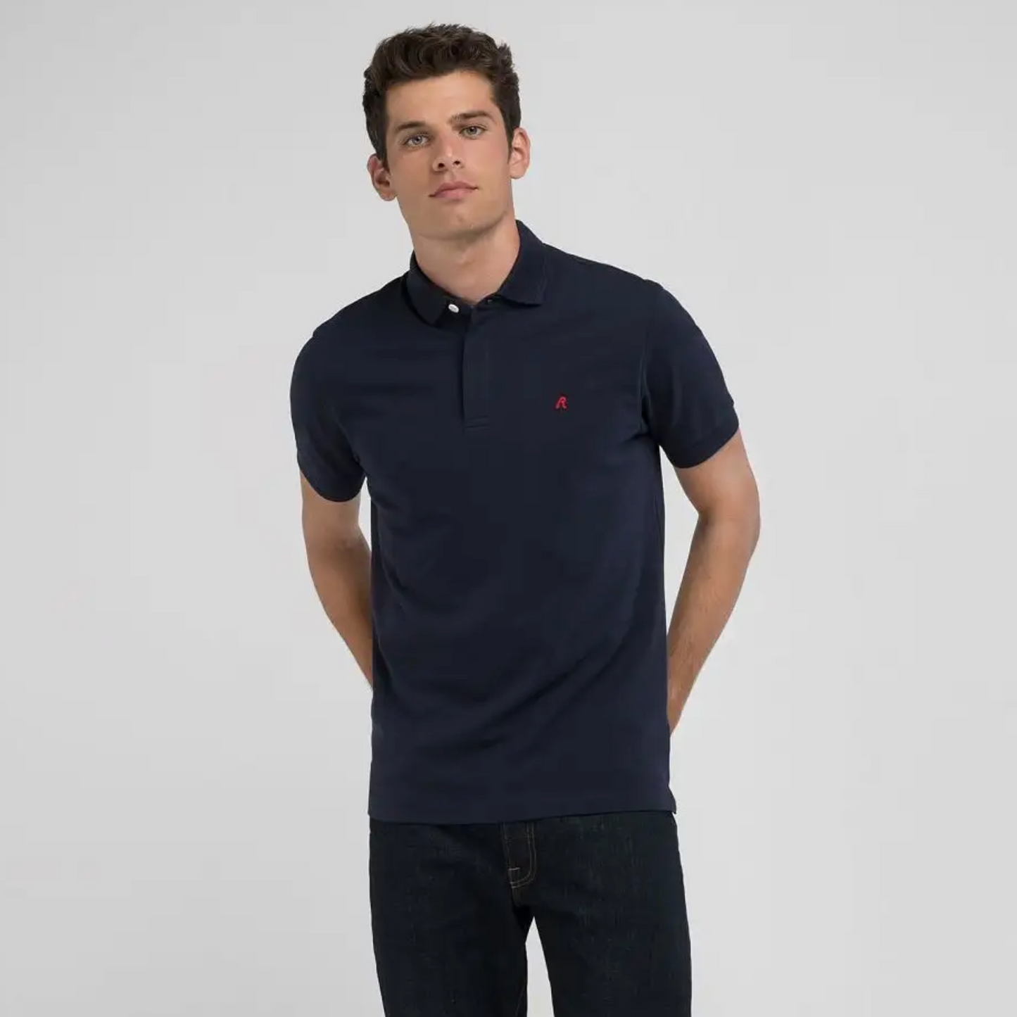 Replay Regular Fit Polo Shirt With Embroidery - Navy