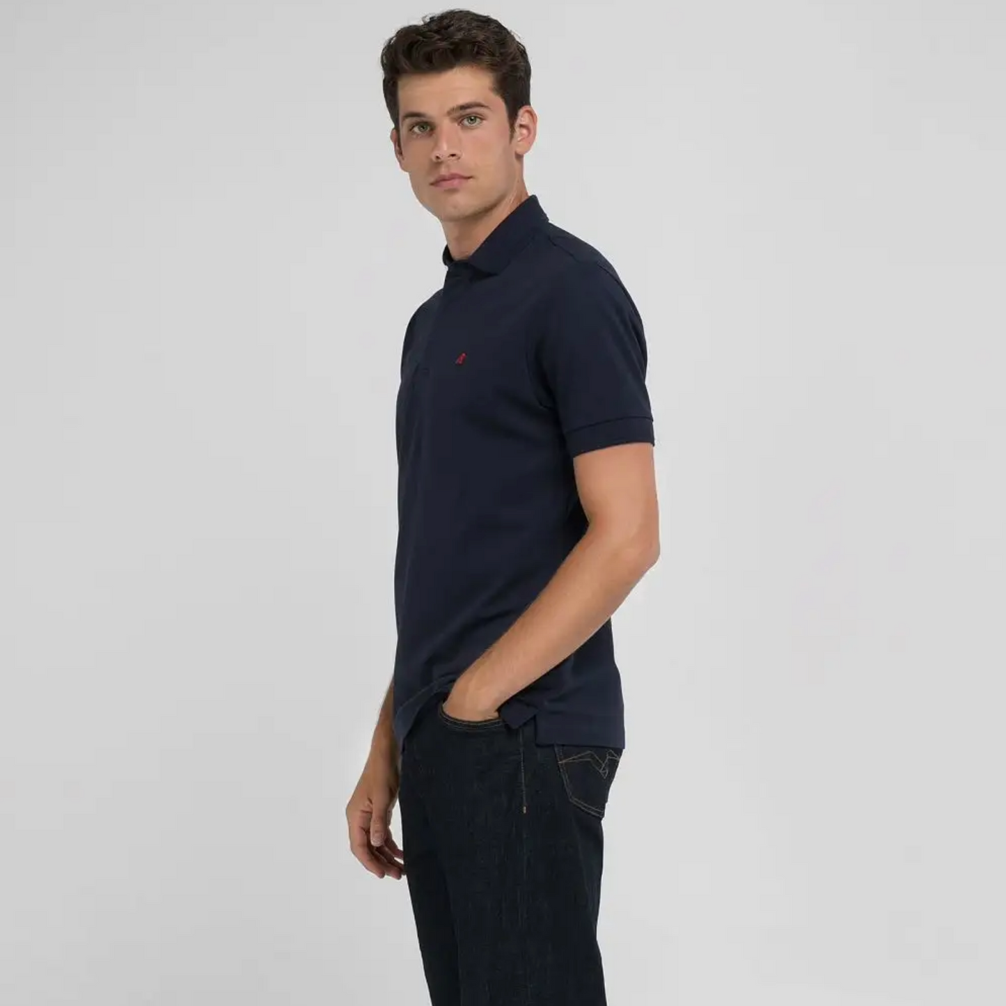 Replay Regular Fit Polo Shirt With Embroidery - Navy