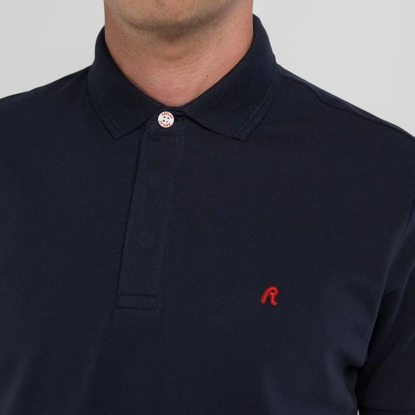 Replay Regular Fit Polo Shirt With Embroidery - Navy