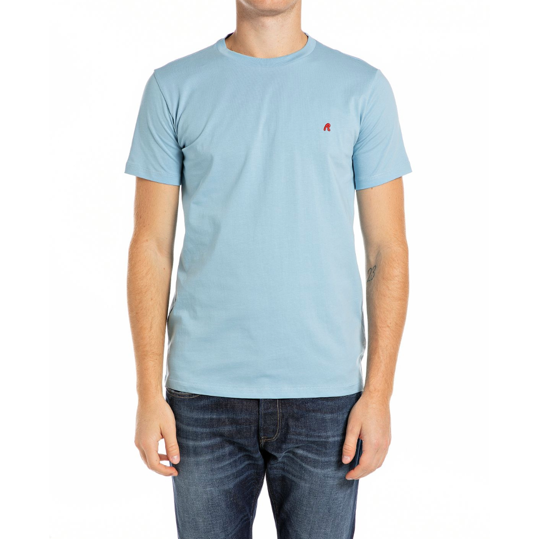 Replay Jersey T Shirt With Embroidery - Light Blue