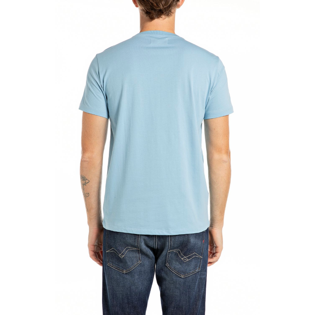 Replay Jersey T Shirt With Embroidery - Light Blue