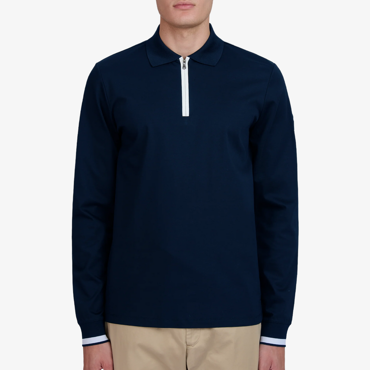 Sandbanks Silicone Zip Long Sleeve Polo Shirt - Navy