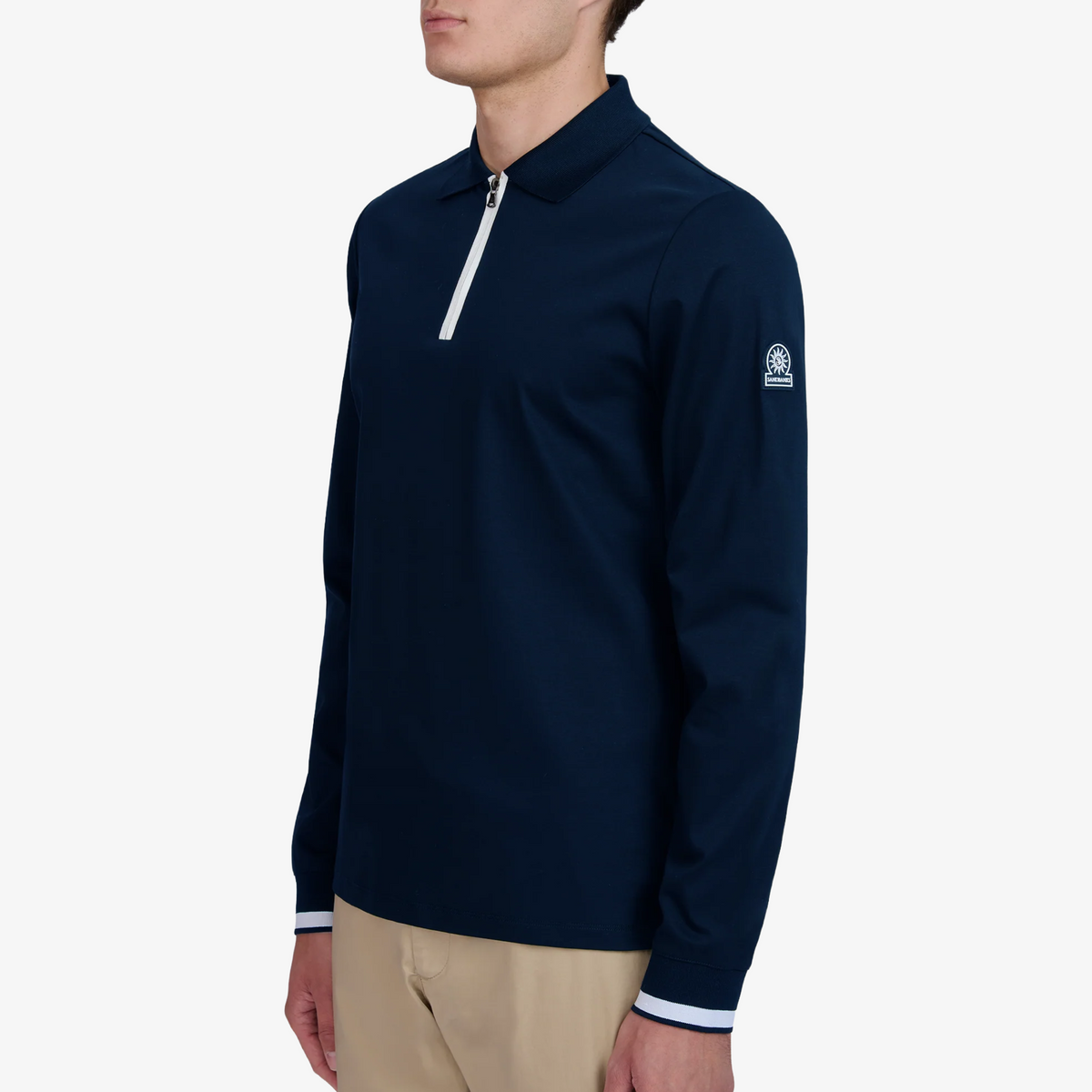 Sandbanks Silicone Zip Long Sleeve Polo Shirt - Navy