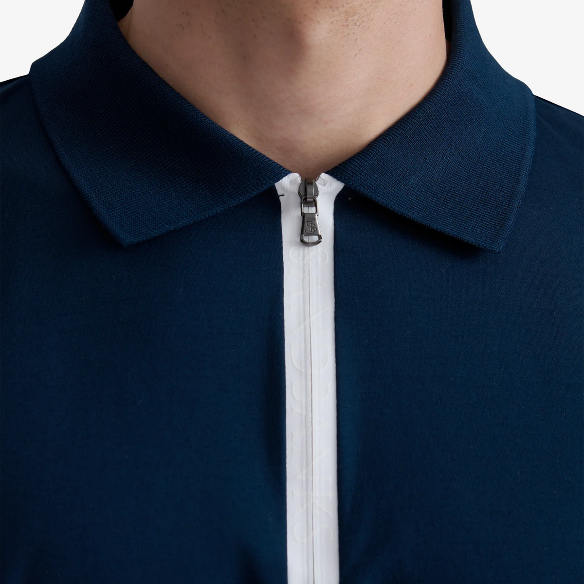 Sandbanks Silicone Zip Long Sleeve Polo Shirt - Navy