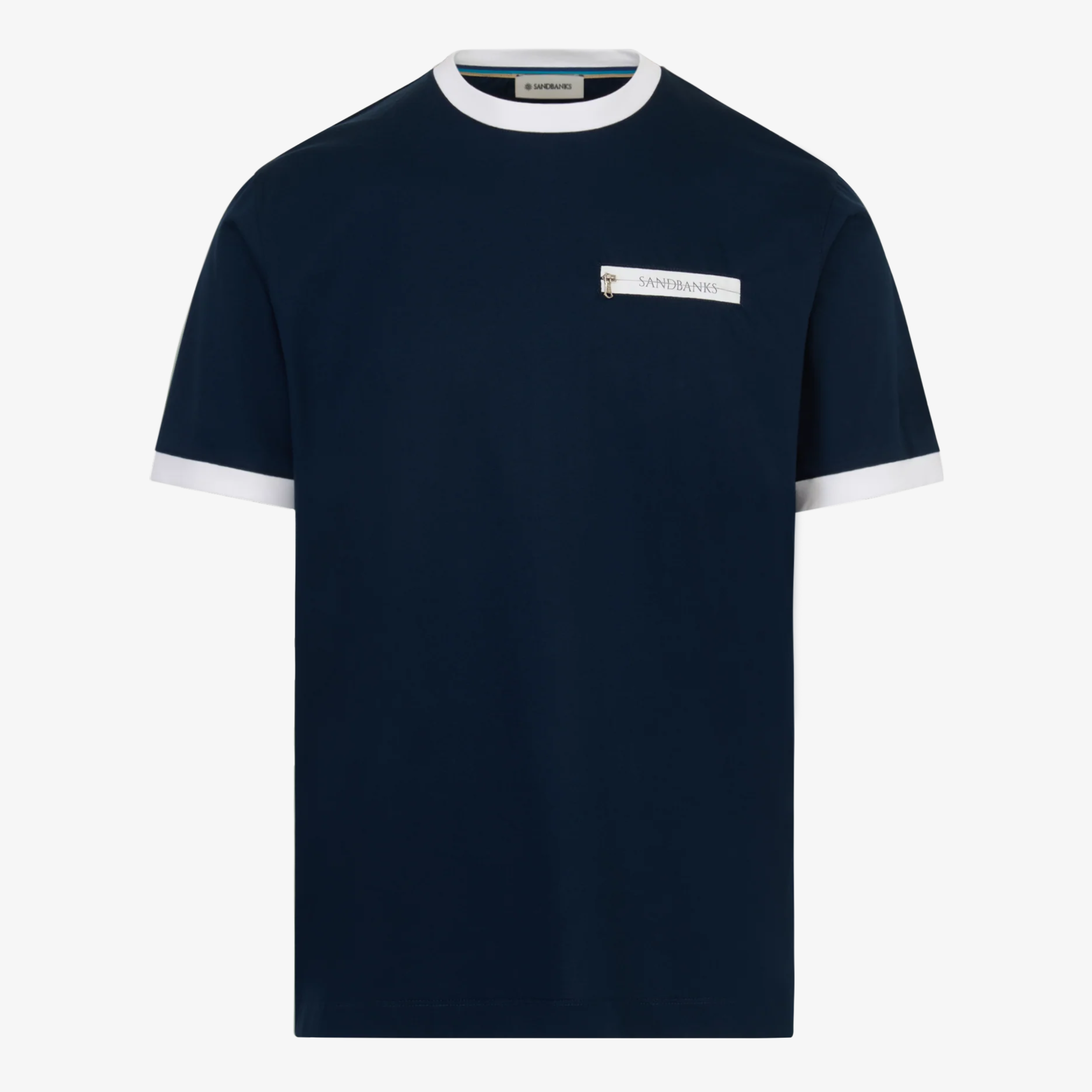 Sandbanks Ringer Zip Pocket T Shirt - Navy