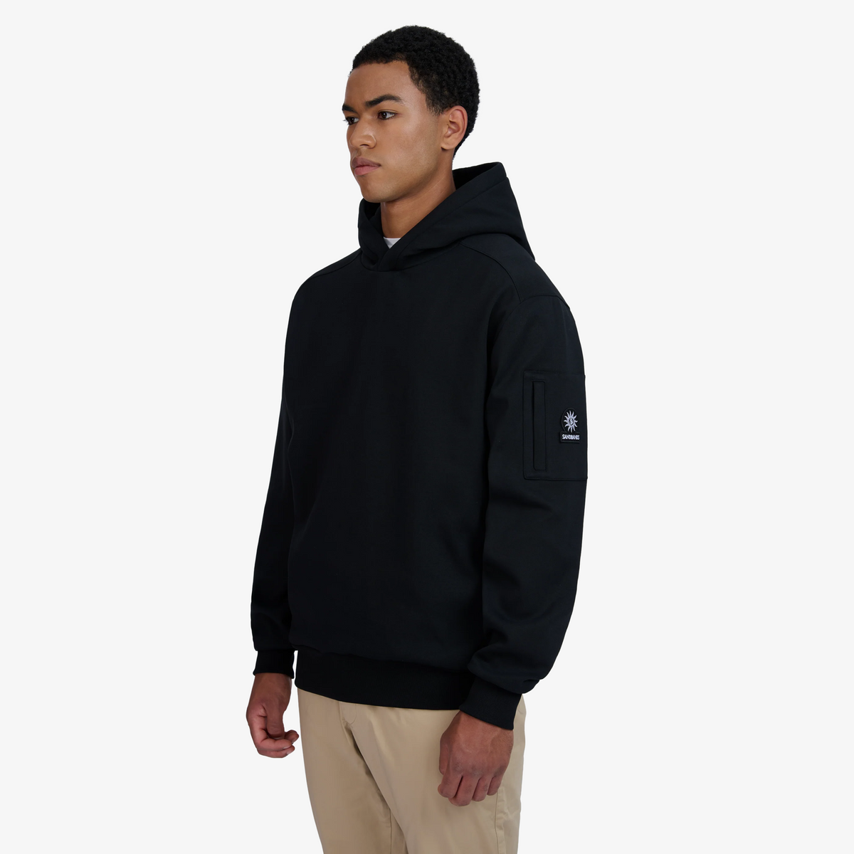Sandbanks Zip Pocket Interlock Hoodie - Black