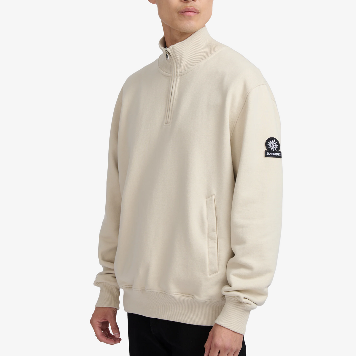 Sandbanks Badge Logo Quarter Zip Sweatshirt - Stone
