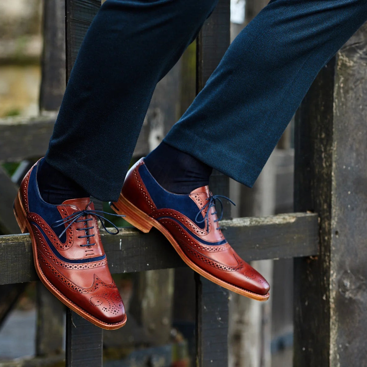 Barker McClean Shoes - Rosewood Calf / Navy Suede