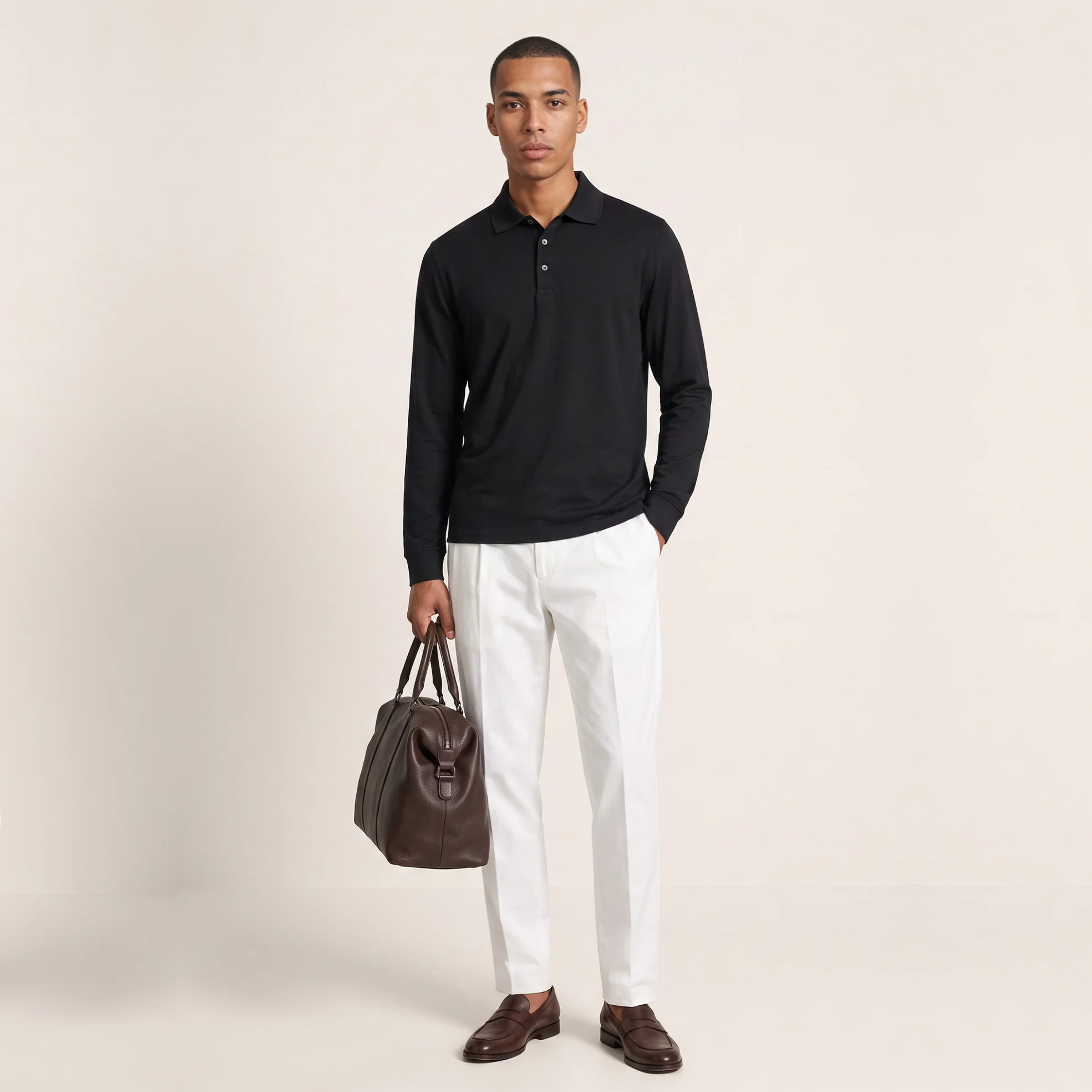 Thomas Maine Liquid Cotton Long Sleeve Polo Shirt - Black