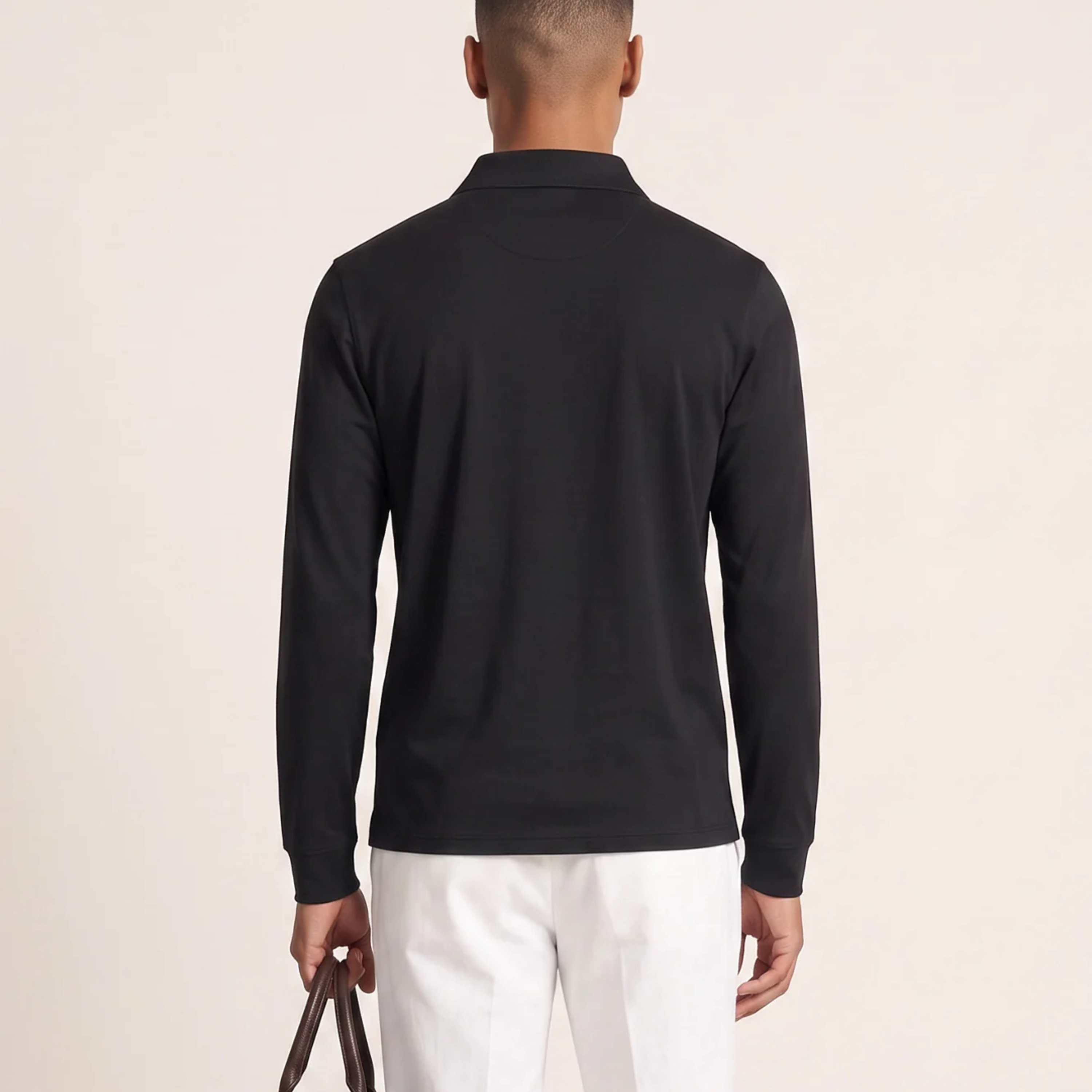 Thomas Maine Liquid Cotton Long Sleeve Polo Shirt - Black