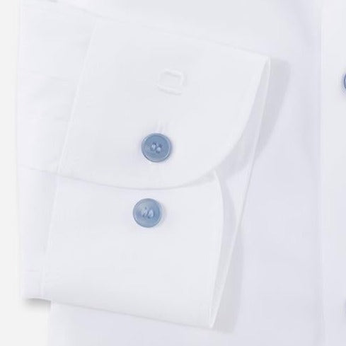 Olymp Level 5 Slim Fit Shirt - White with Blue Buttons