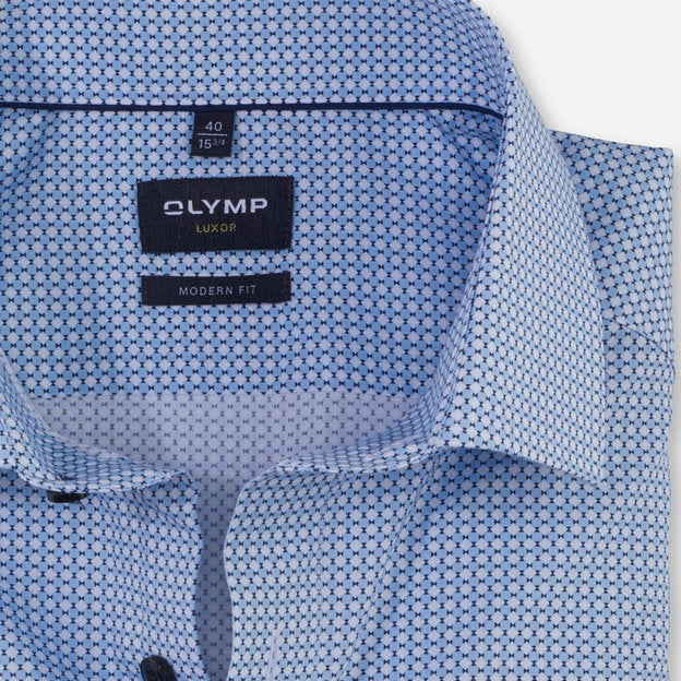 Olymp Luxor Slim Fit Print Shirt - Light Blue