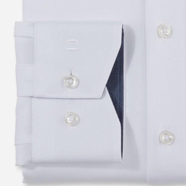 Olymp Luxor 24/7 Slim Fit Flex Shirt - White with Contrast Trim