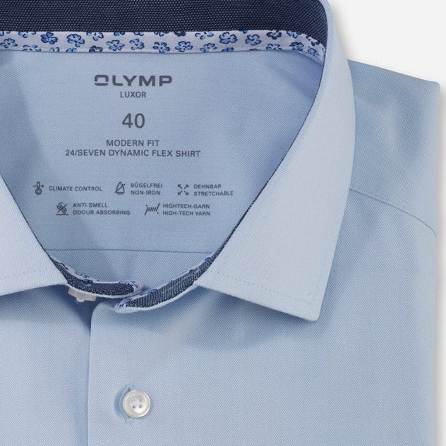 Olymp Luxor 24/7 Slim Fit Flex Jersey Shirt - Light Blue