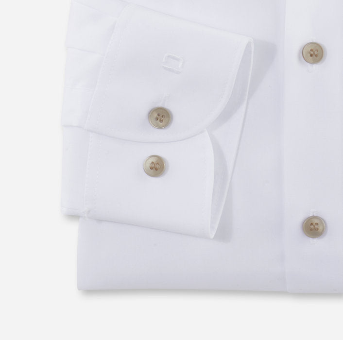 Olymp Level 5 Slim Fit Shirt - White with Beige Buttons