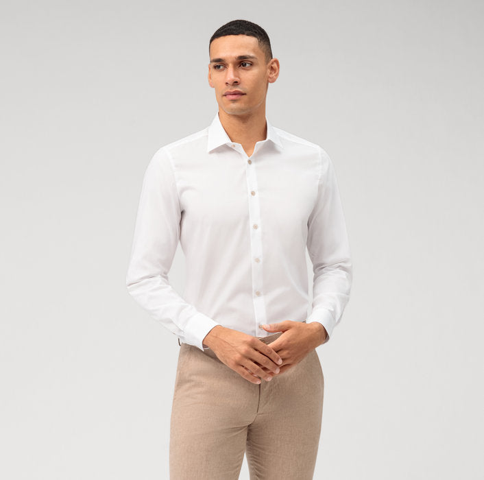 OLYMP Level 5 Body Fit Shirt White with Beige Buttons 20425400