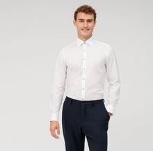 Load image into Gallery viewer, OLYMP Level 5 Body Fit Shirt White with Smoke Blue Buttons 20425413

