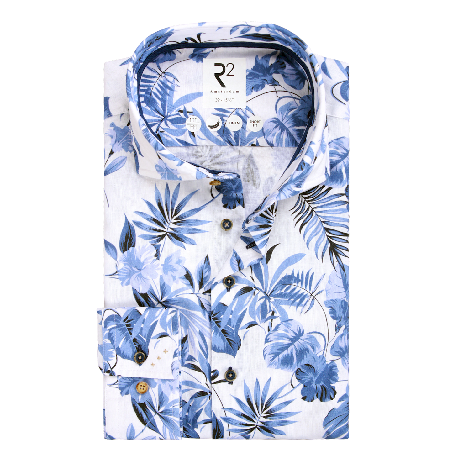 R2 Amsterdam Cotton-Linen Print Shirt - Blue