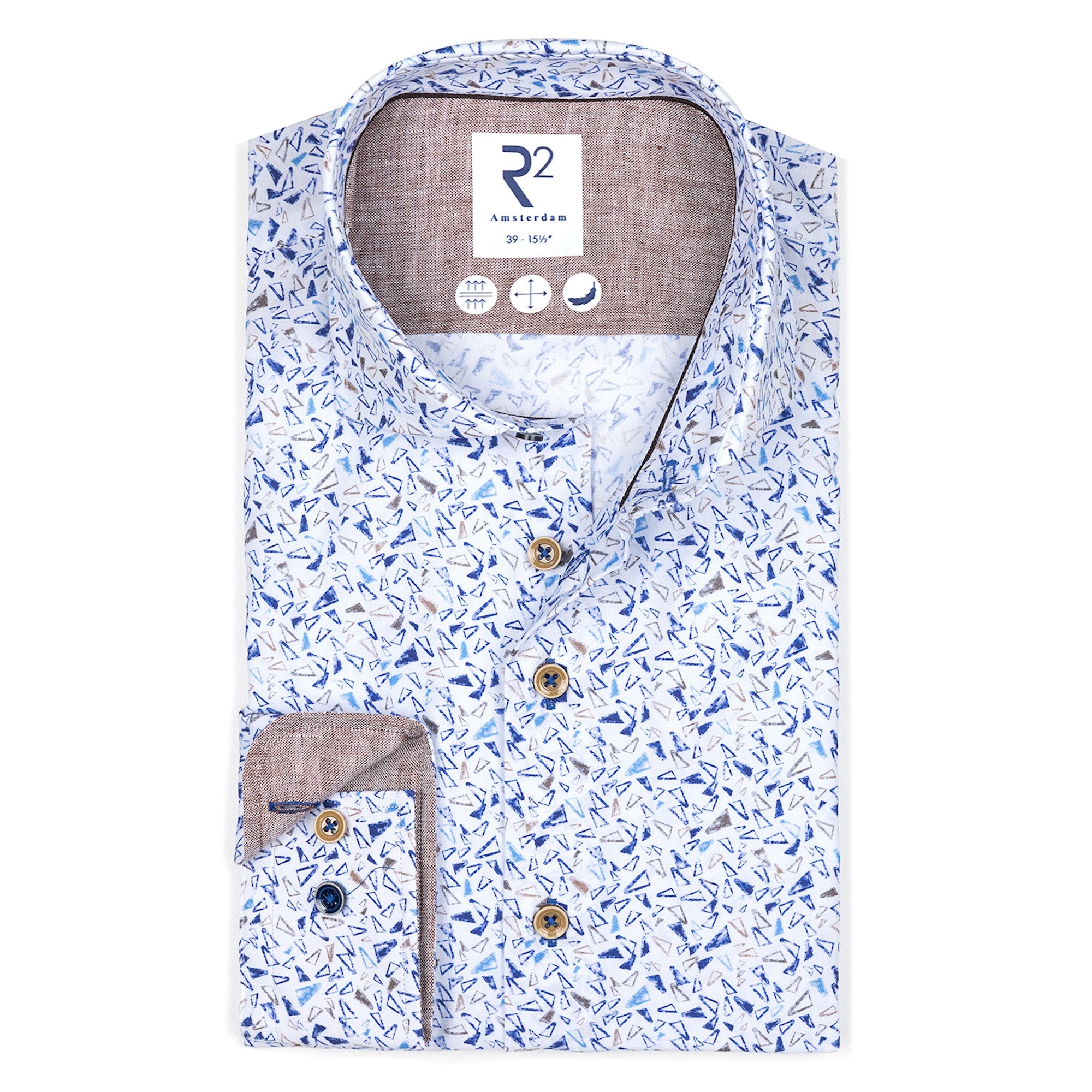 R2 Amsterdam Geometric Print Shirt - Blue