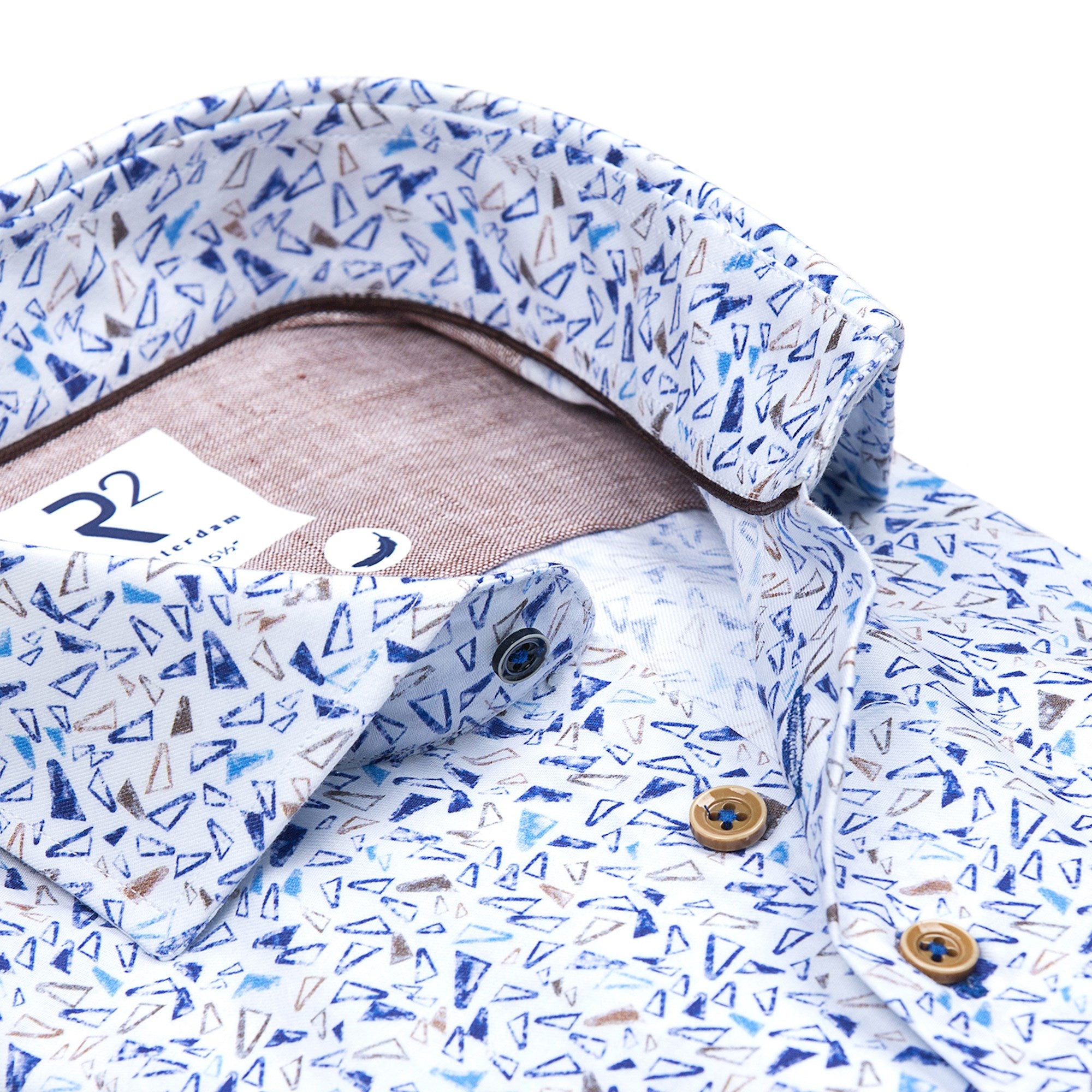 R2 Amsterdam Geometric Print Shirt - Blue