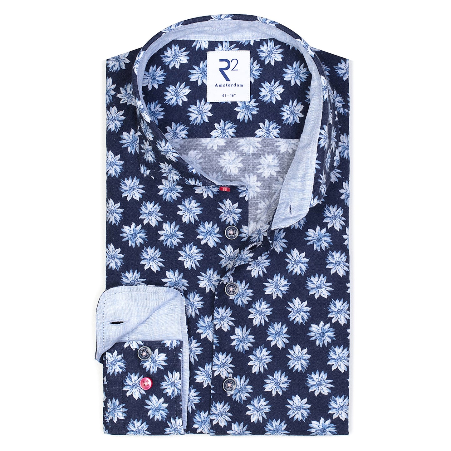 R2 Amsterdam Linen Floral Print Shirt - Blue