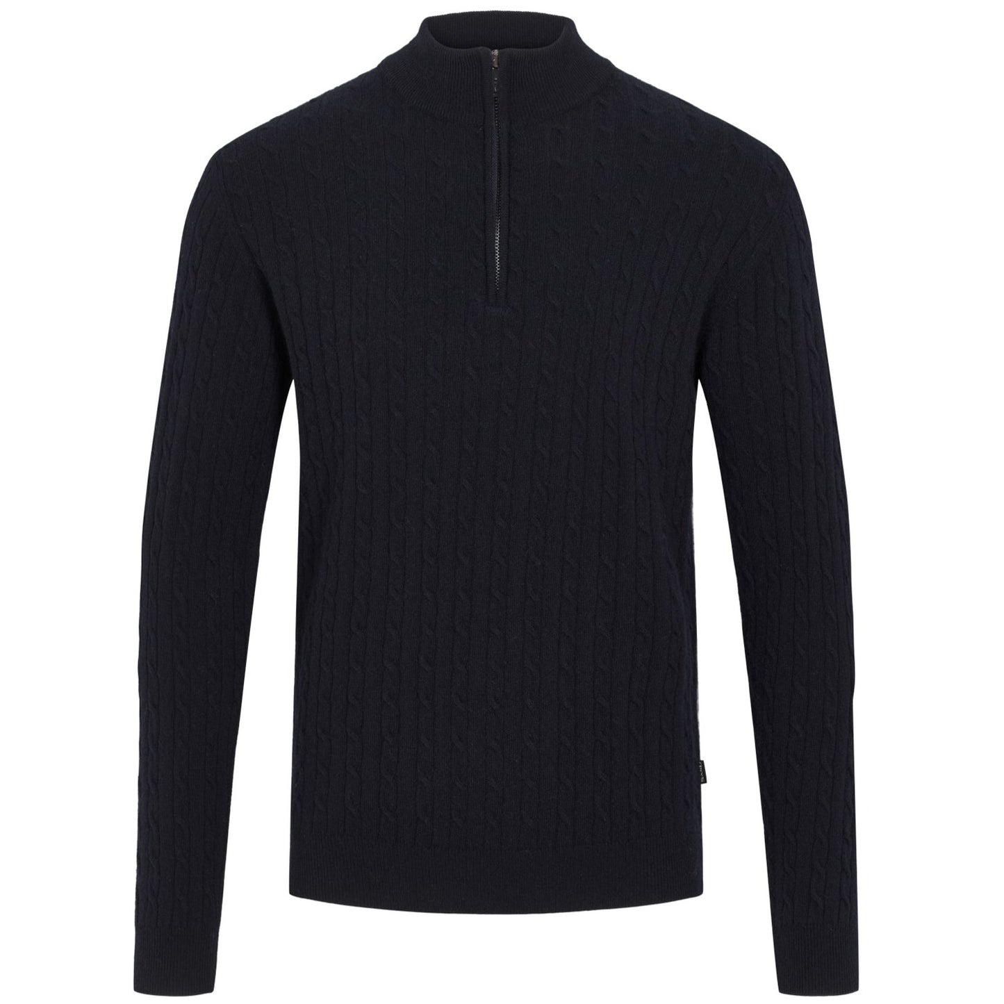 Sand Cashmere Blend Fine Cable Half Zip - Navy