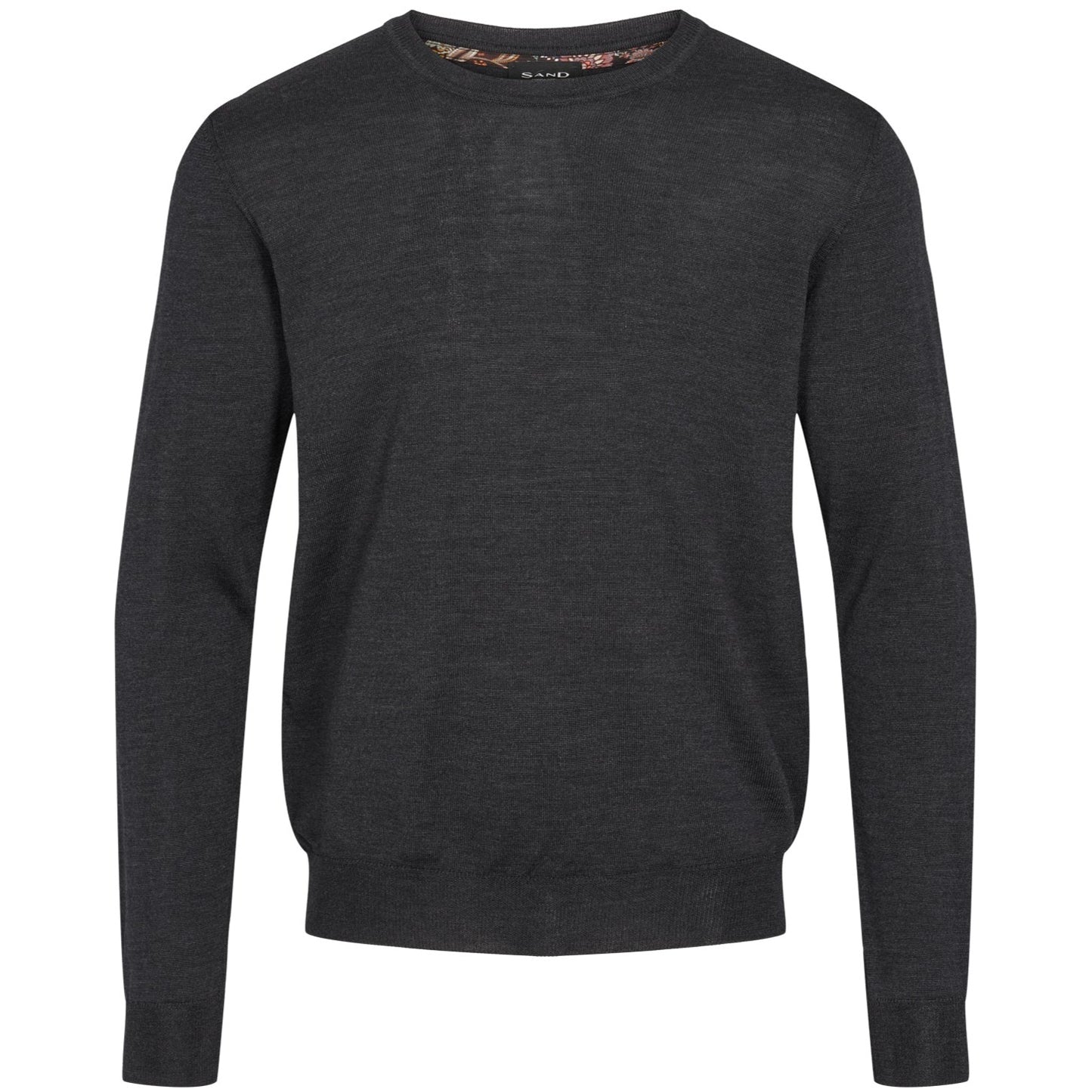 Sand Extrafine Merino Wool Crew Neck - Dark Grey