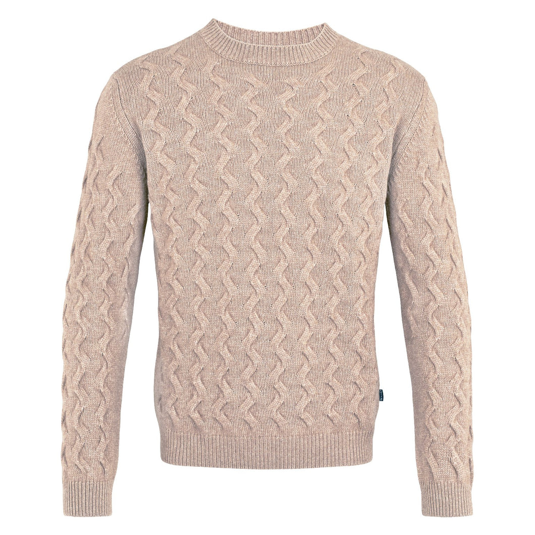 SAND Cashmere Blend Cable Knit Crew Neck in Beige 5477 IQ