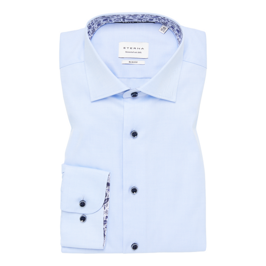 Eterna Non Iron Shirt with Print Trim - Light Blue